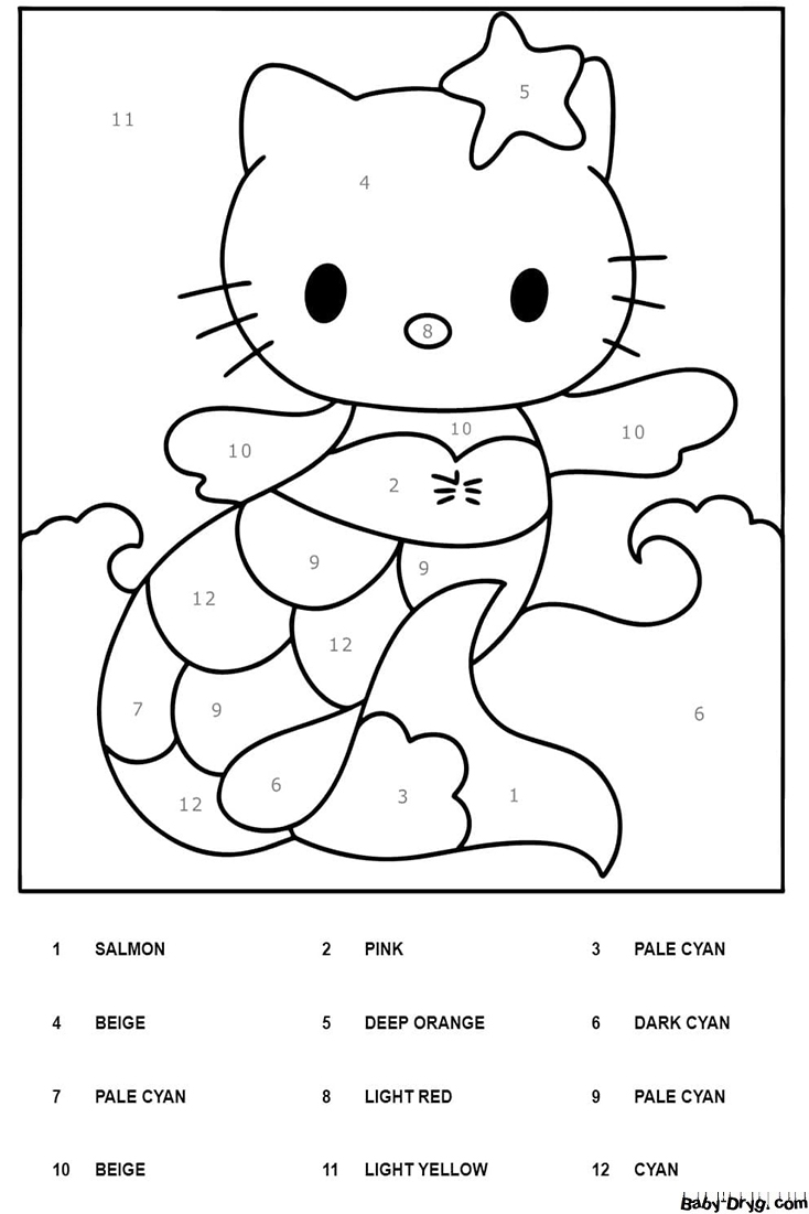 Printable Hello Kitty Color By Number Color By Number Coloring Pages