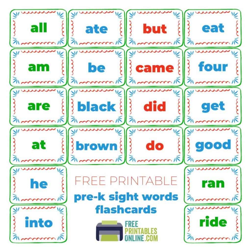 kindergarten sight words printables