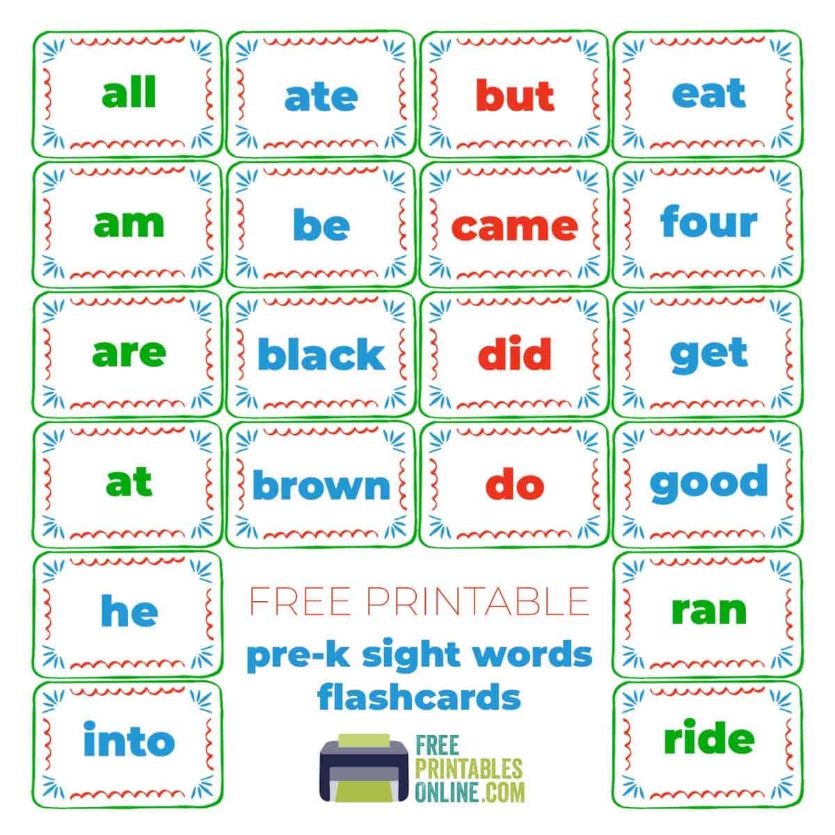 free printable kindergarten sight words