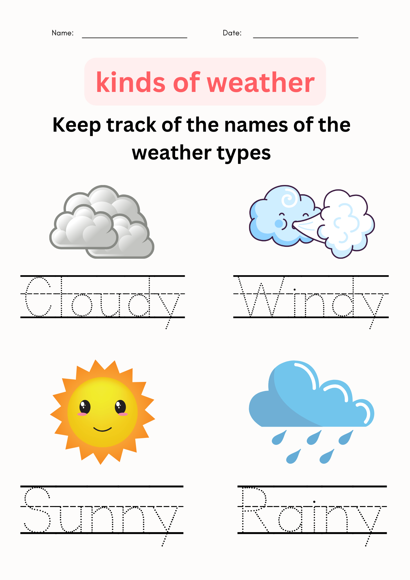 weather printables for kindergarten
