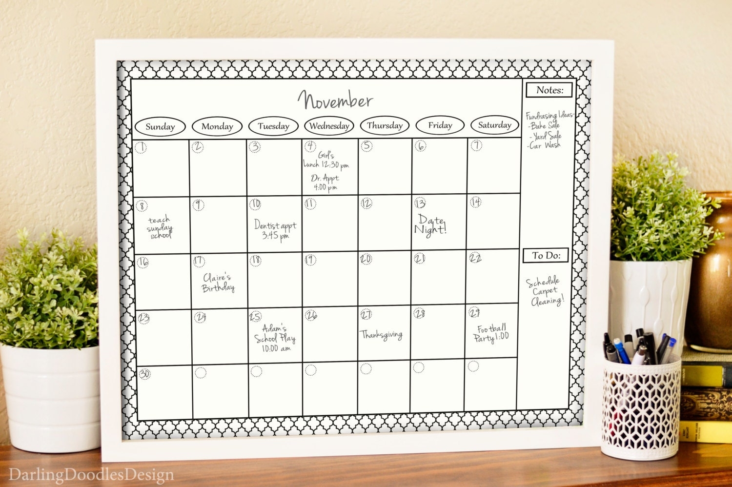 Printable Monthly Calendar Dry Erase Calendar DIY Calendar Family Calendar Printable Wall Calendar White And Black Decor Etsy