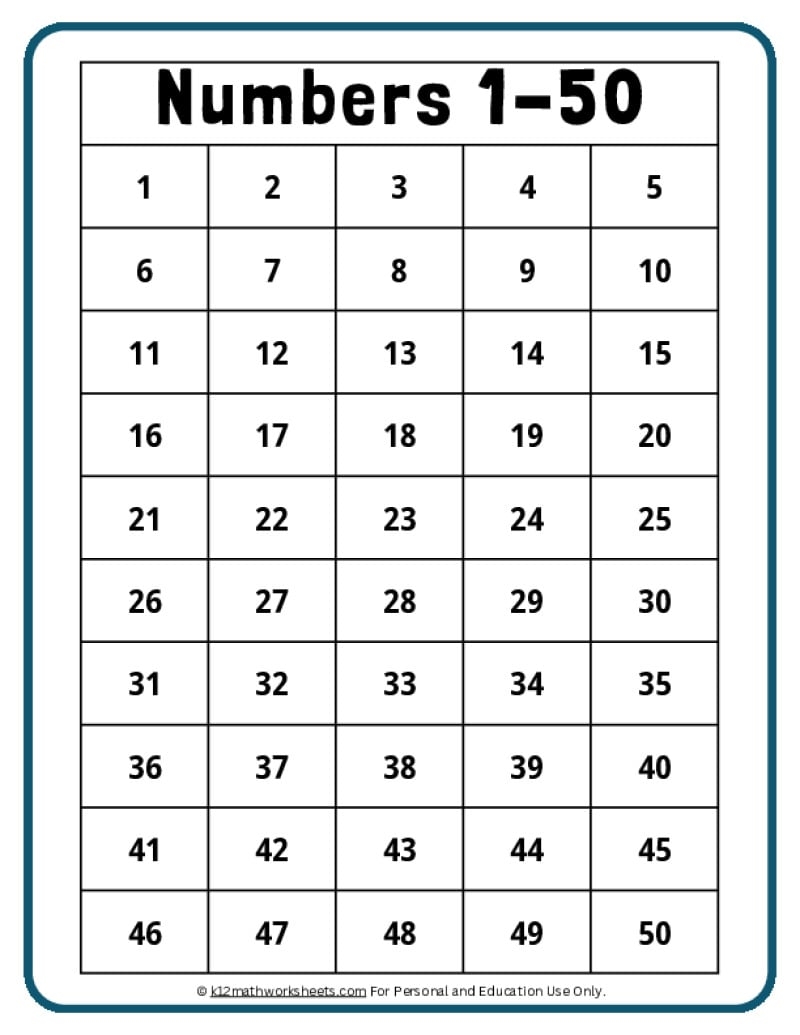 printable numbers 1 50
