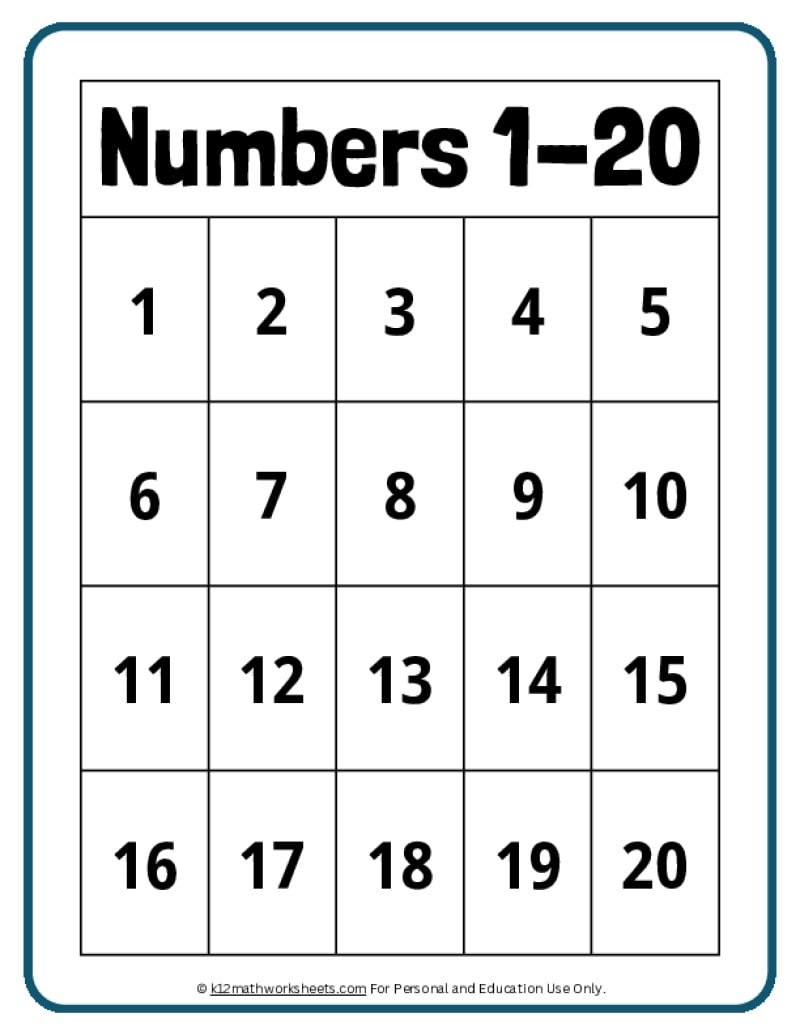 1 20 number chart