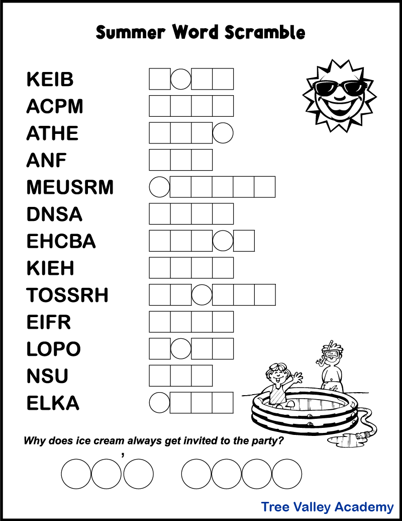 free word scramble printable