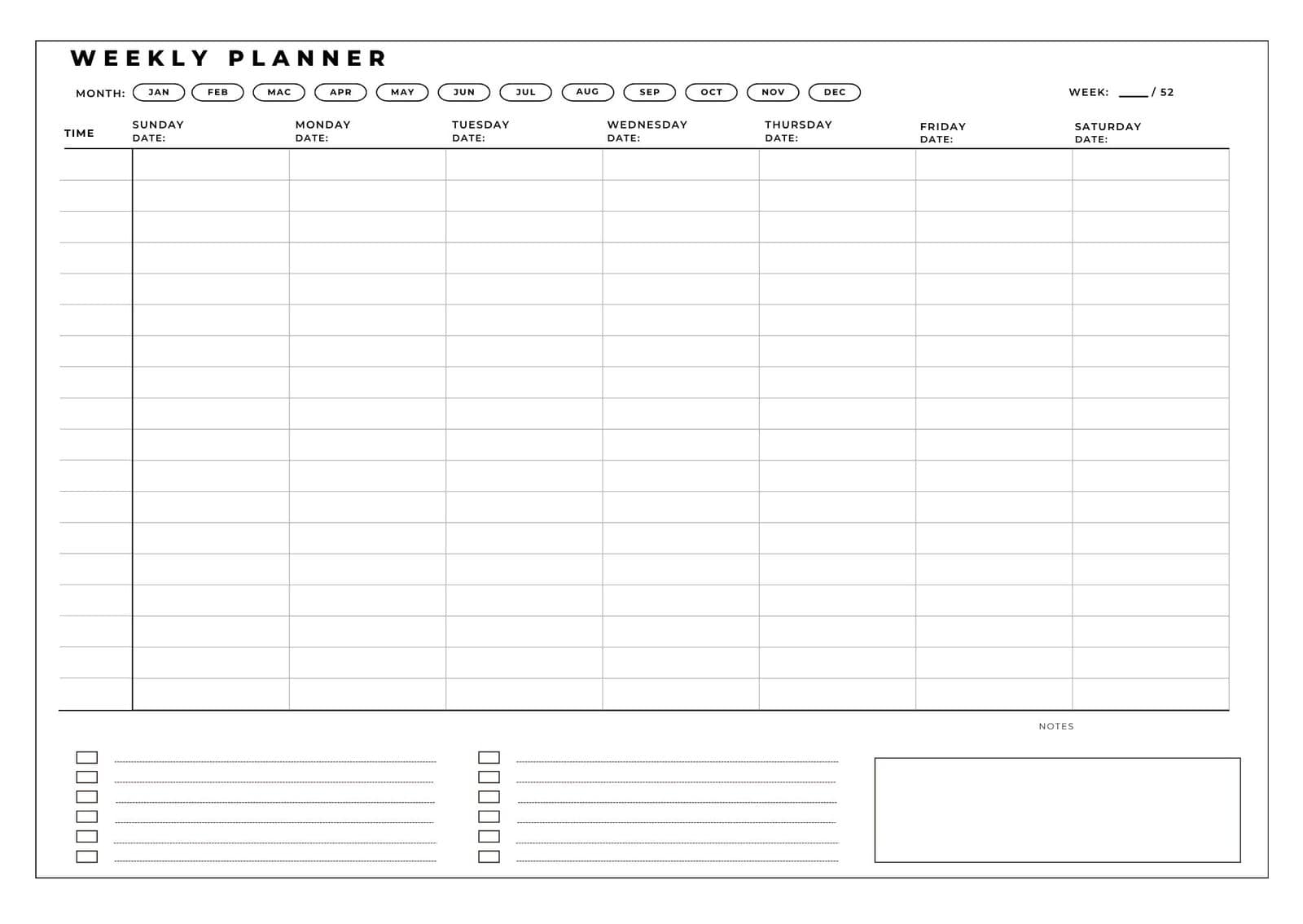 weekly planner with time slots