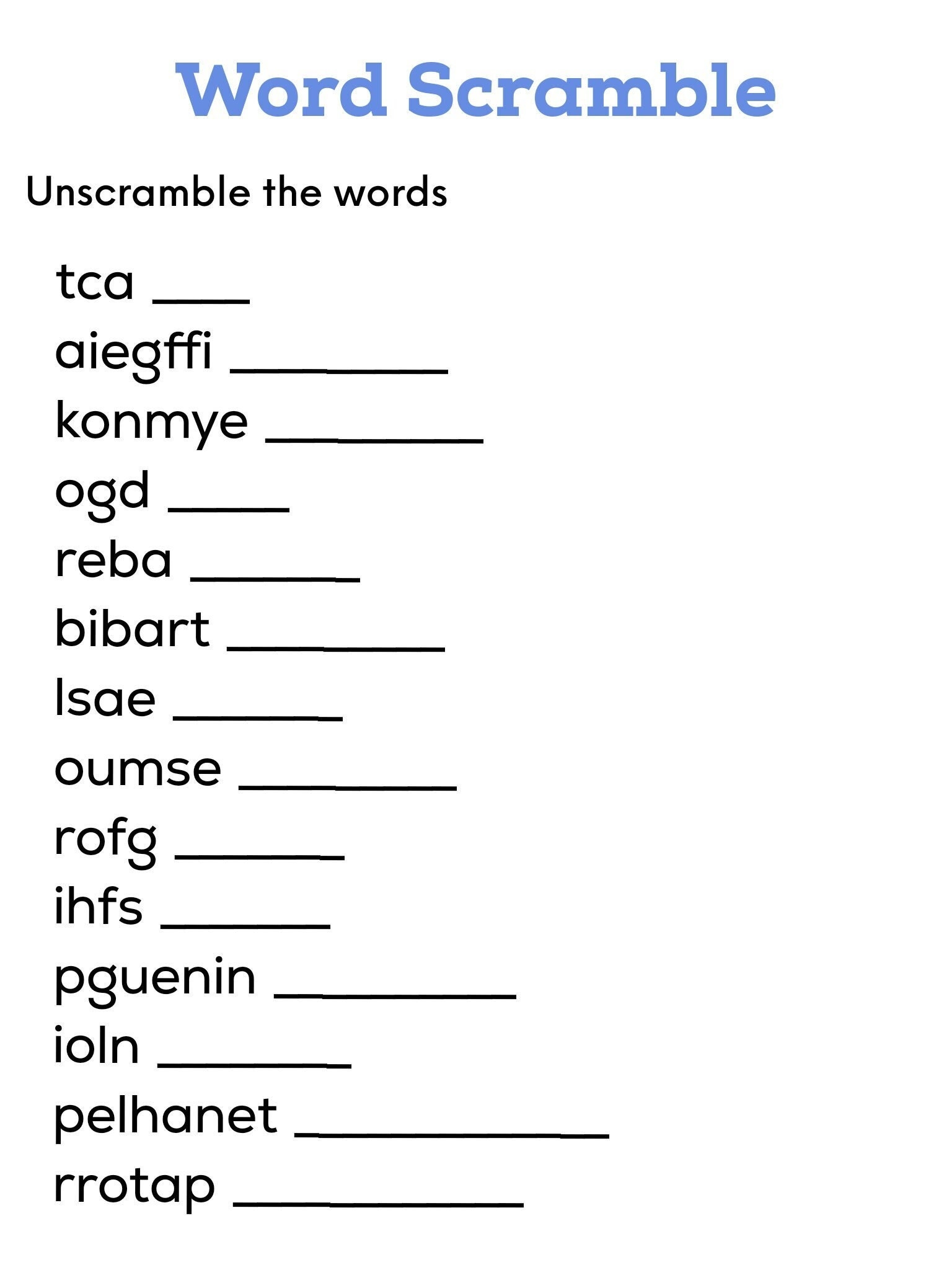 Printable Word Scramble Puzzle Game digital Download Etsy