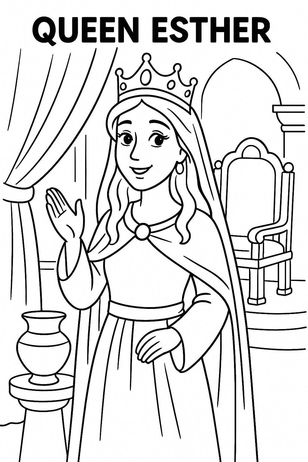 Queen Esther Coloring Page Christian Bible Story Printable For Kids Sunday School Activity Sheet Religious Coloring Etsy