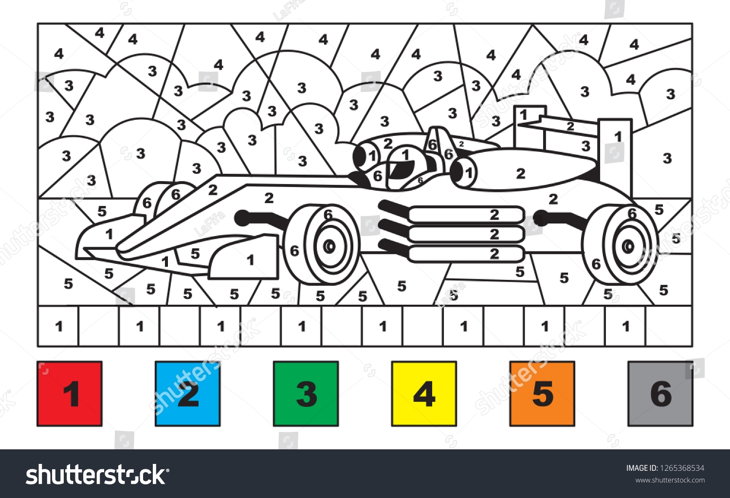 Race Car Color By Number Educational Stock Vector Royalty Free 1265368534 Shutterstock