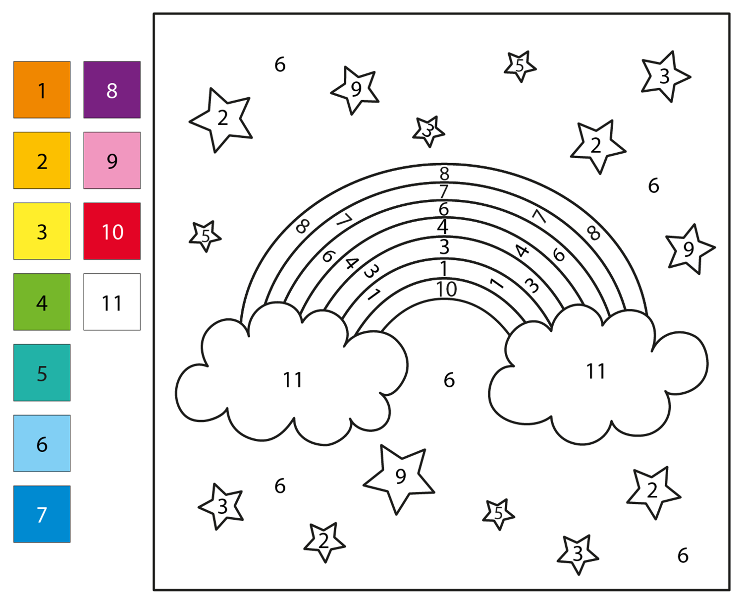 Rainbow Color By Number Coloring Page Free Printable