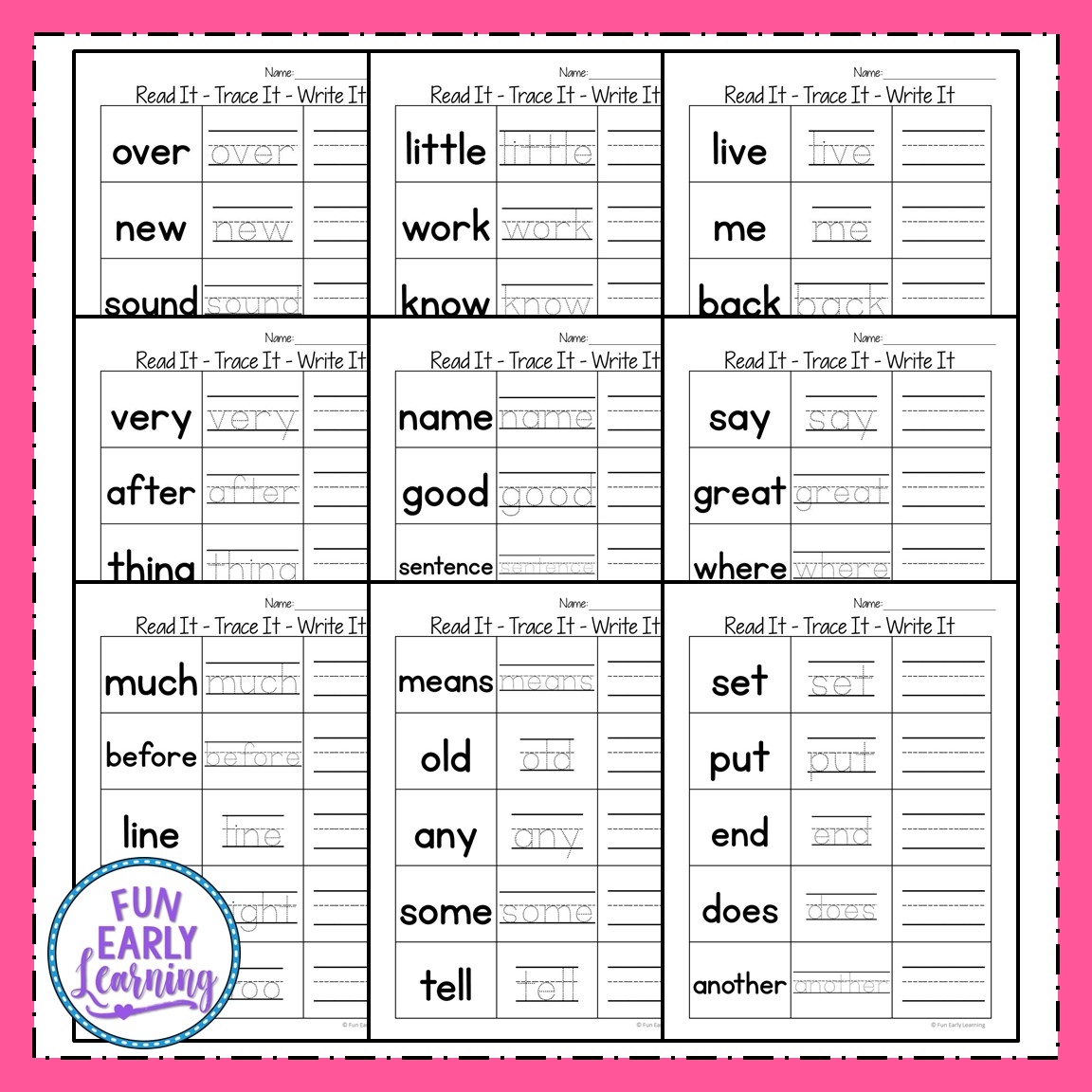 preschool sight words printable