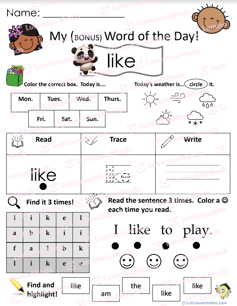 Reading Comprehension Worksheets My Word Of The Day Like