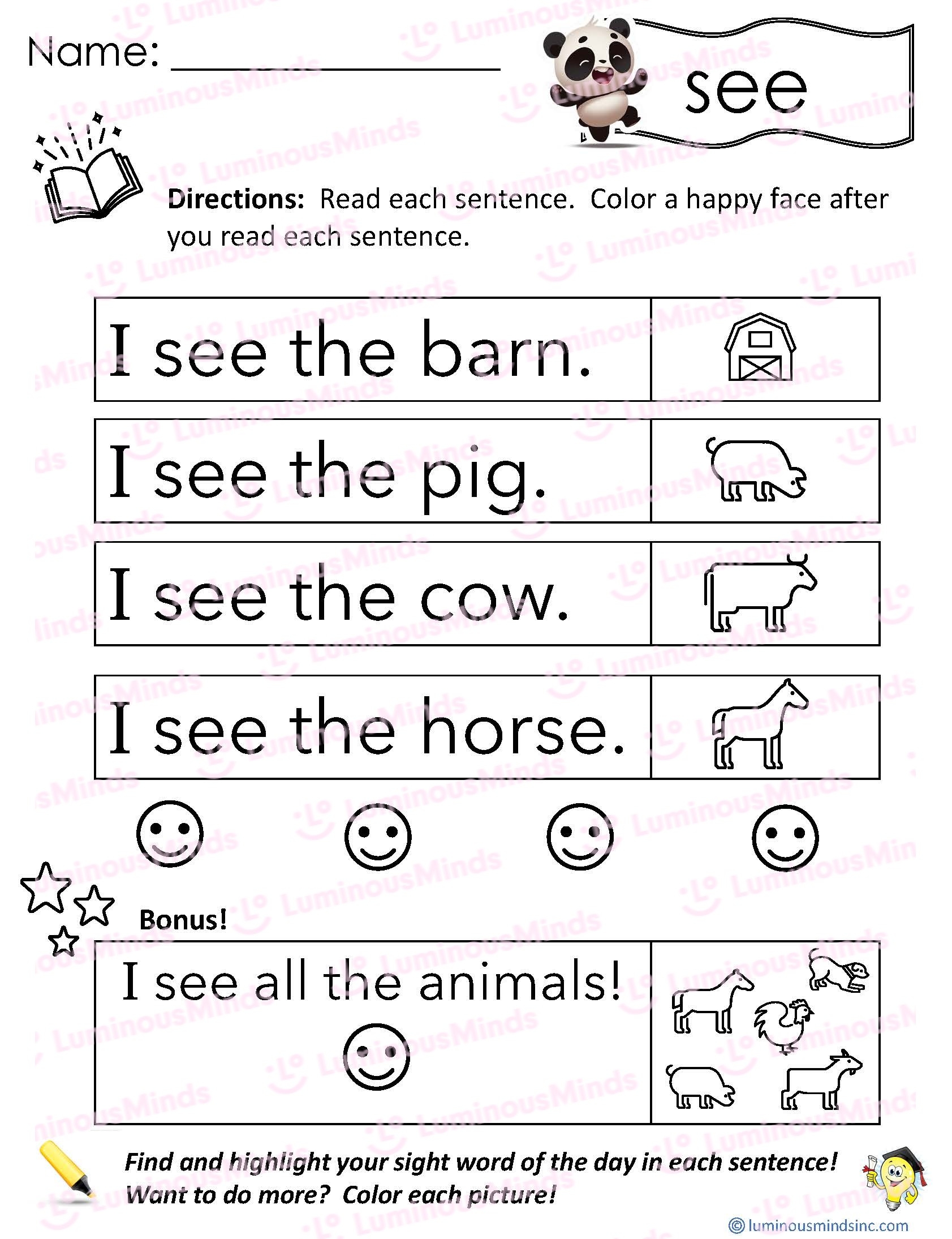 sight words practice sheets
