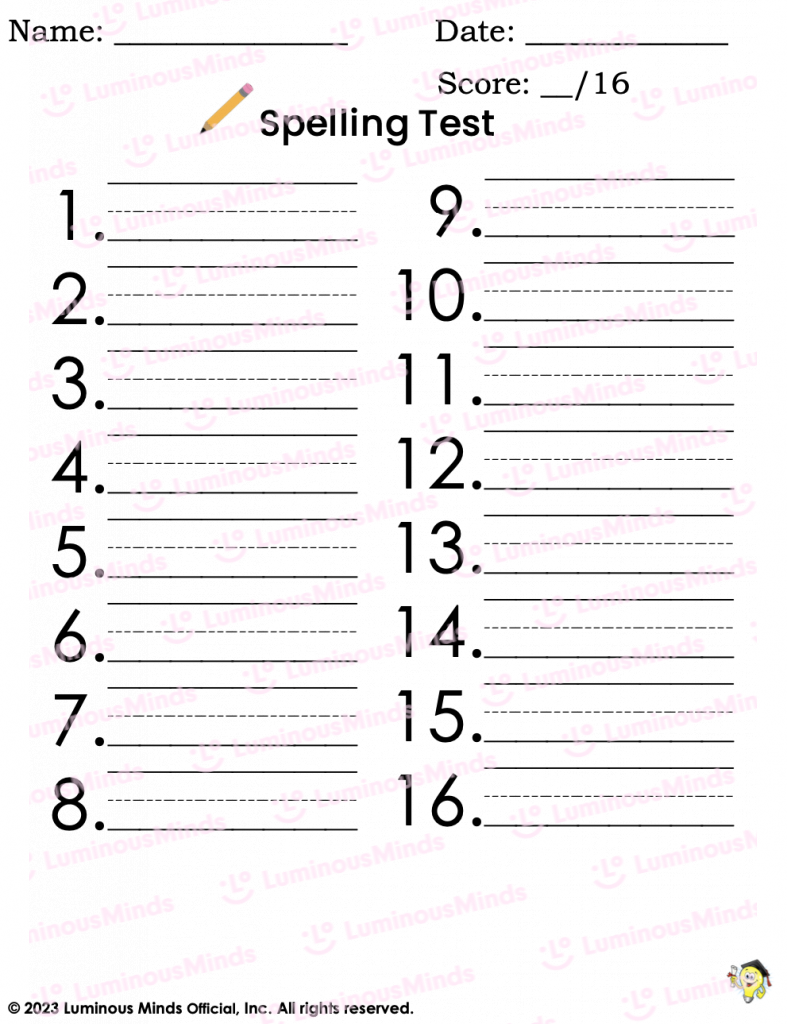 Reading Comprehension Worksheets Spelling Test Paper Templates Set 1