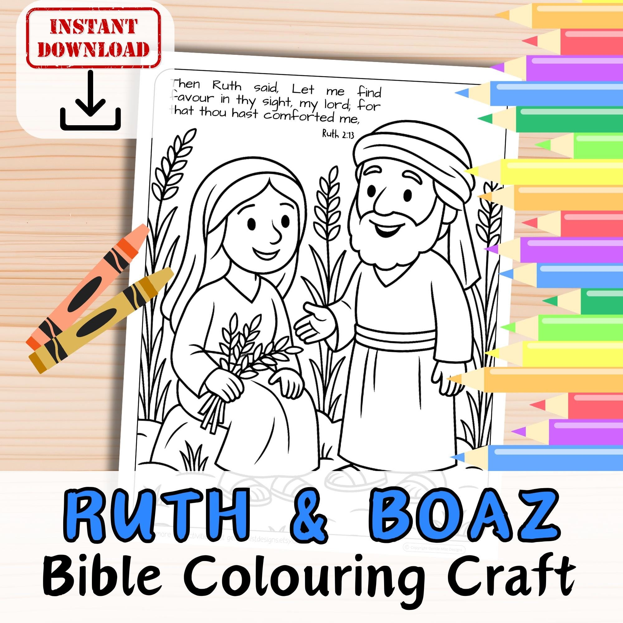RUTH BOAZ Bible Verse Coloring In Sheet Activity For Kids Youth Sunday School Christian Story Printable Craft Page Etsy