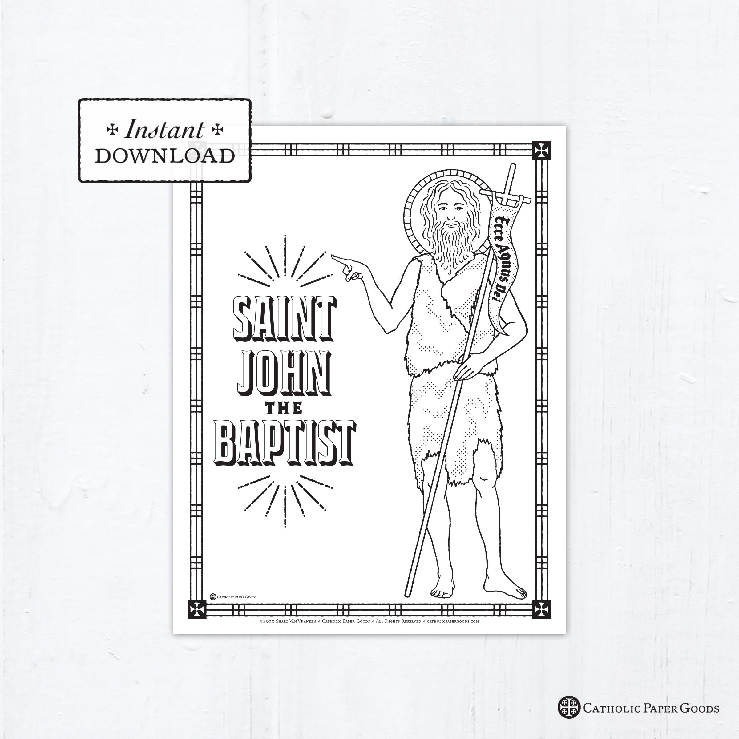 Saint John The Baptist Coloring Page Catholic Saints Printable PDF Etsy
