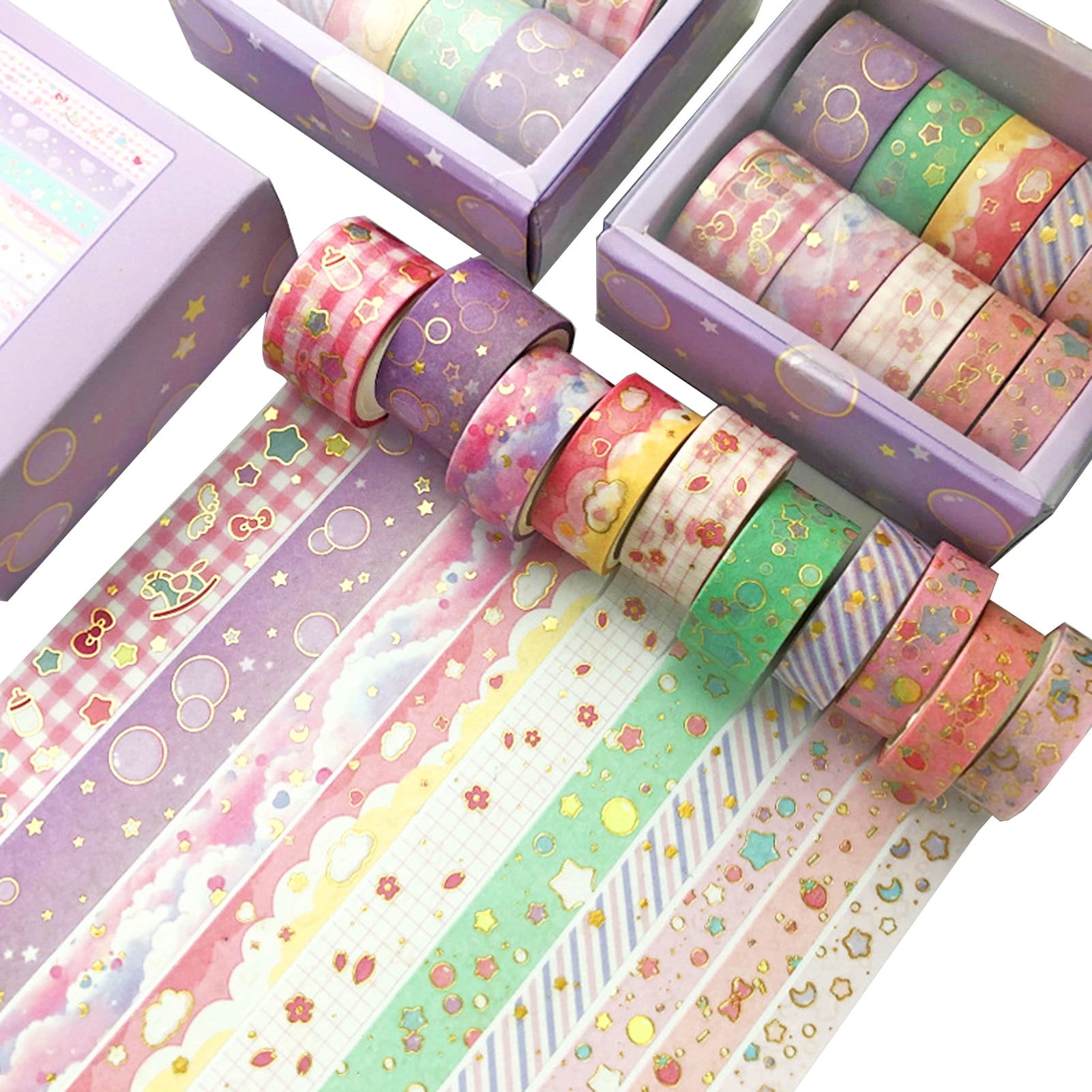 SANWOOD Washi Tape 10 Rolls Washi Tape Set Black Gold Foil Floral Decorative Masking Paper Sticker For Craft Scrapbook Journal DIY Gift Wrapping Flower Geometry Star Design Walmart