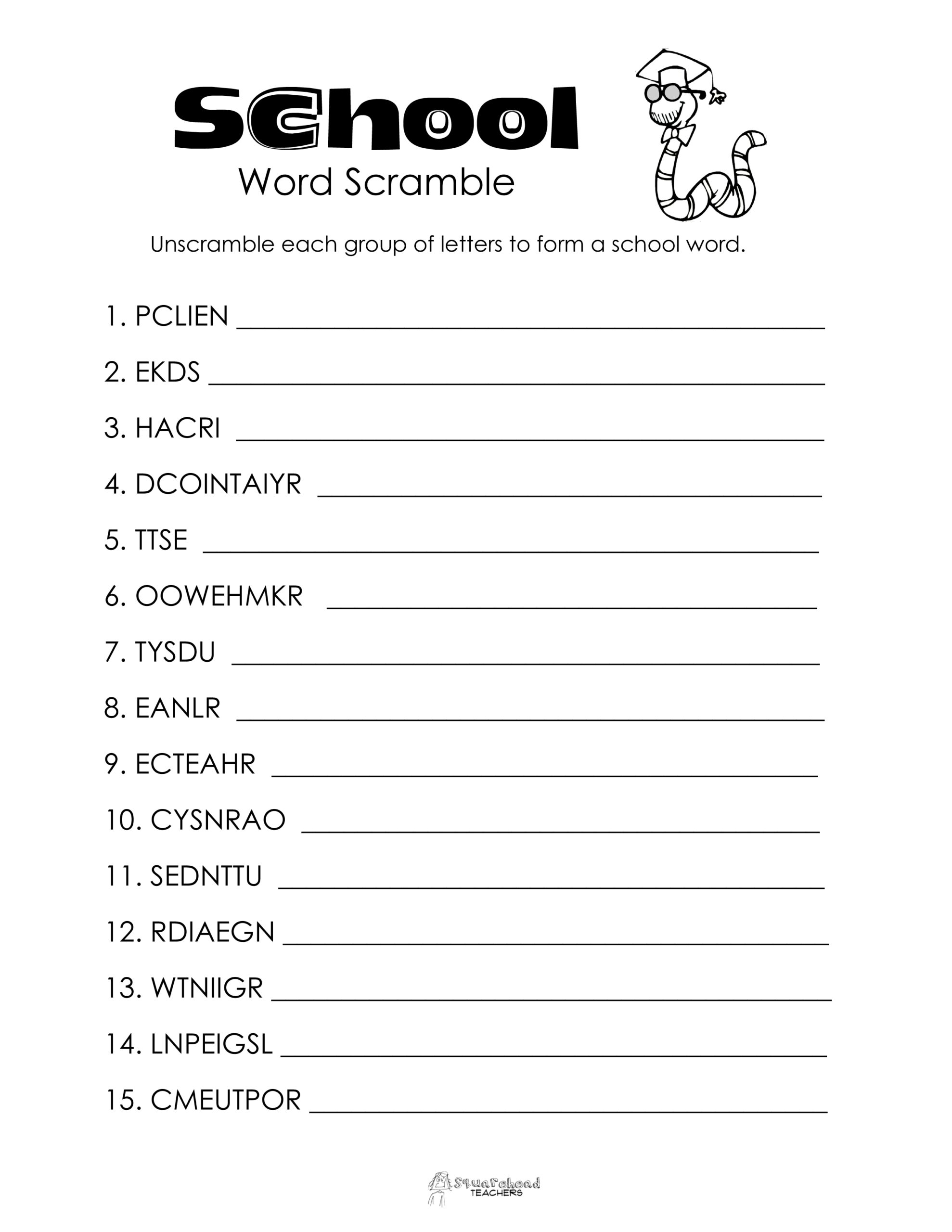 scrambled words worksheet with answers
