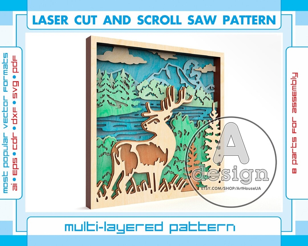 Scroll Saw Pattern Deer Scroll Saw Pdf Deer Laser Cut Vector Layered Wall Decor Laser Files Dxf pdf svg cnc Layered Like Mandala MLP 1 Etsy