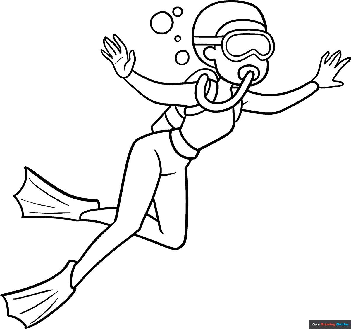 Scuba Diver Coloring Page Easy Drawing Guides