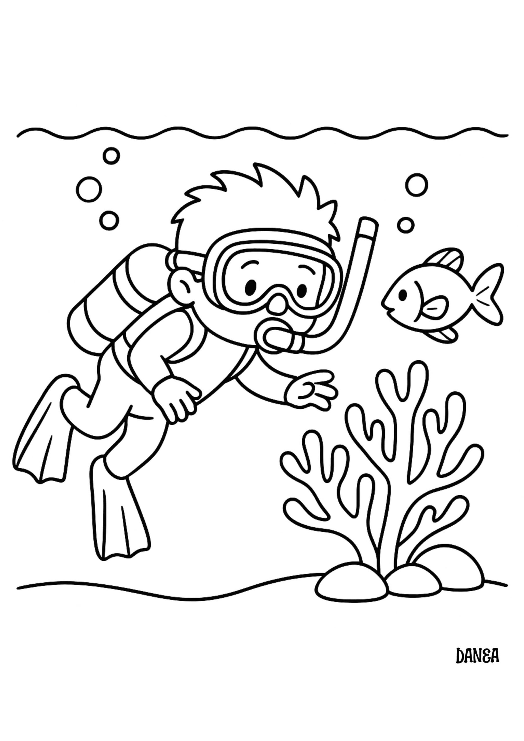 Scuba Diver Coloring Page Ocean Coloring Page Preschool Coloring Page Printable Coloring Page Kids Coloring Page Kids Game Etsy