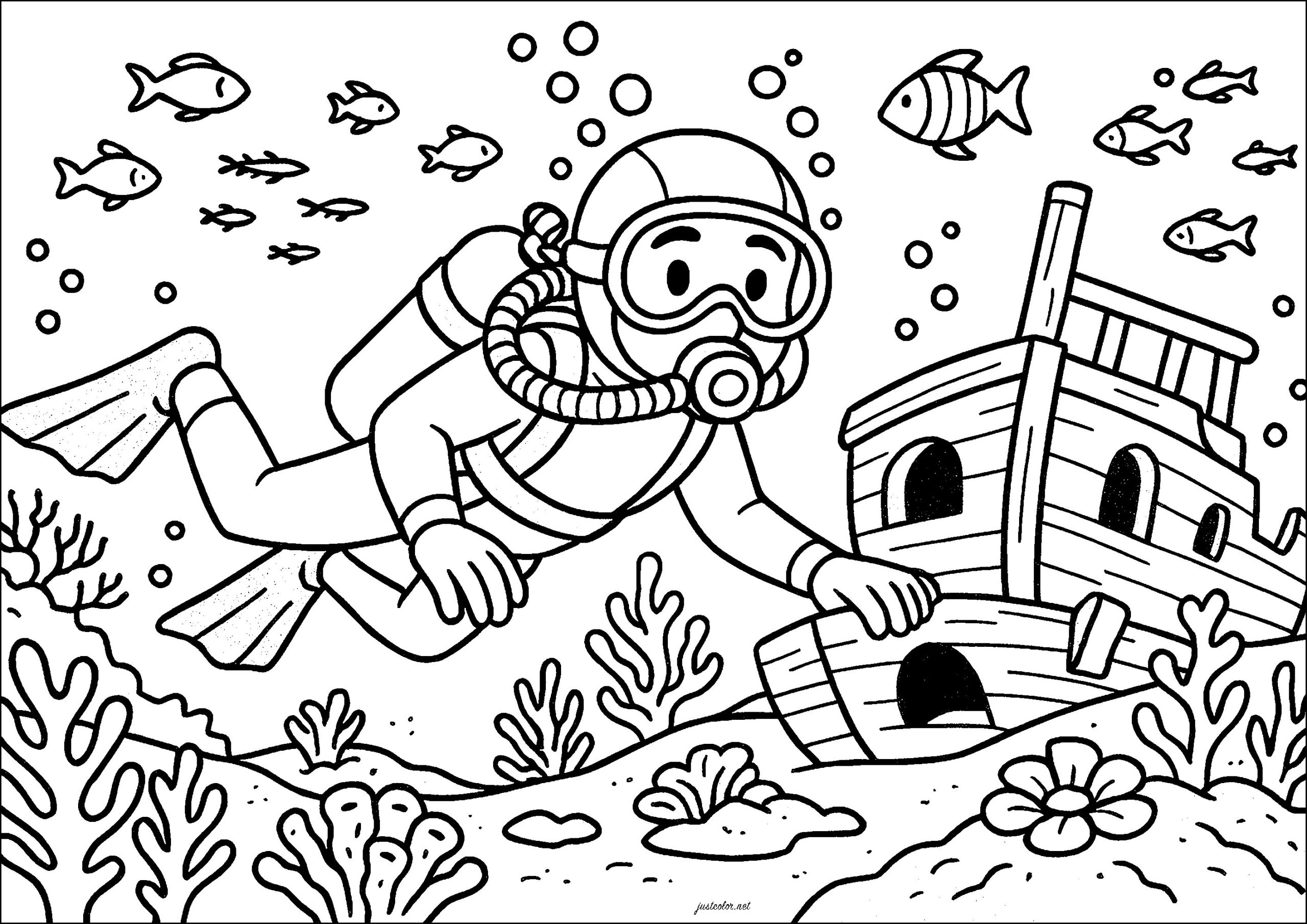 Scuba Diver Exporting A Wreck Professions Coloring Pages
