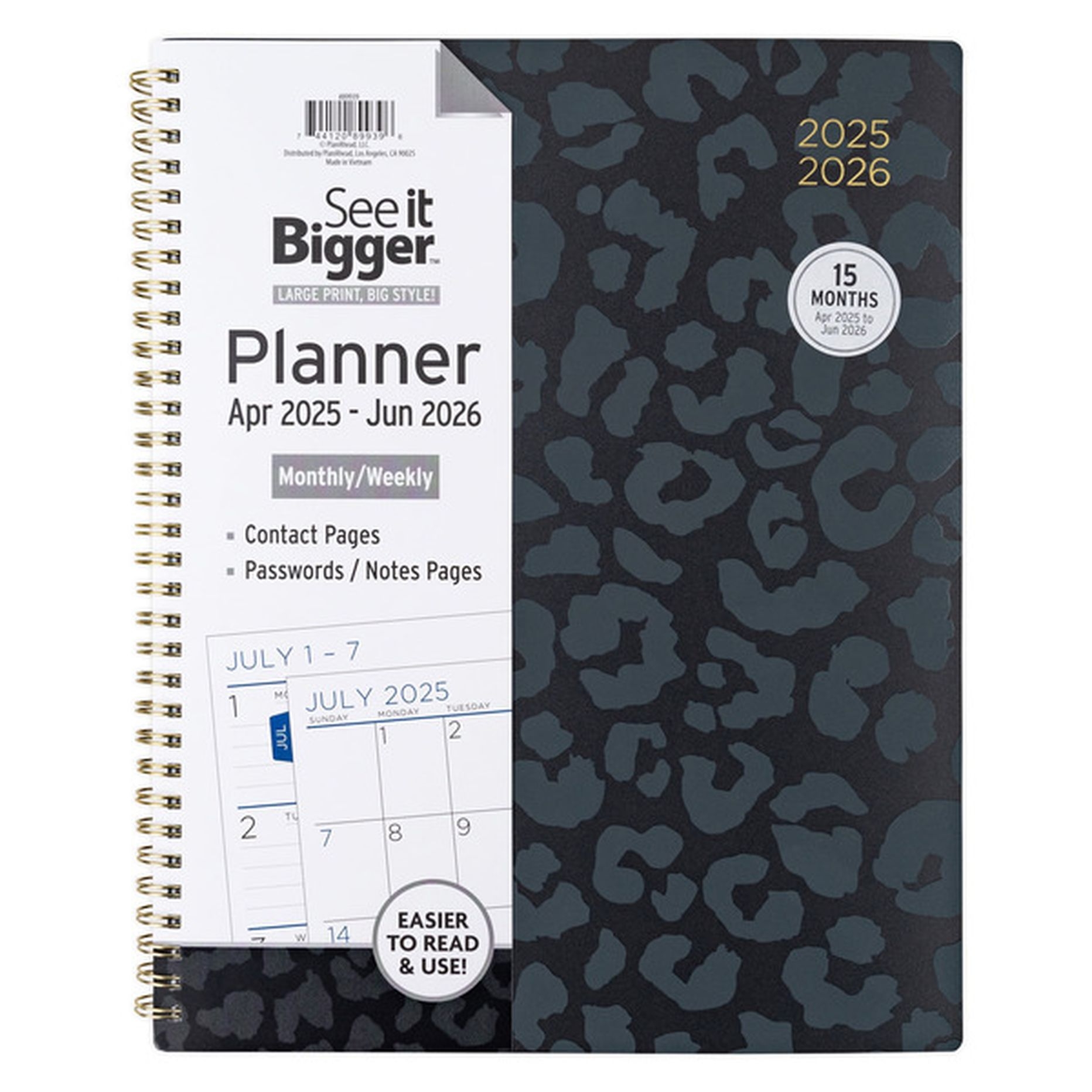 See It Bigger 15 Month Apr 2025 June 2026 Monthly Weekly Planner 9 25 X 11 In Black Leopard 1 Each Delivery Or Pickup Near Me Instacart