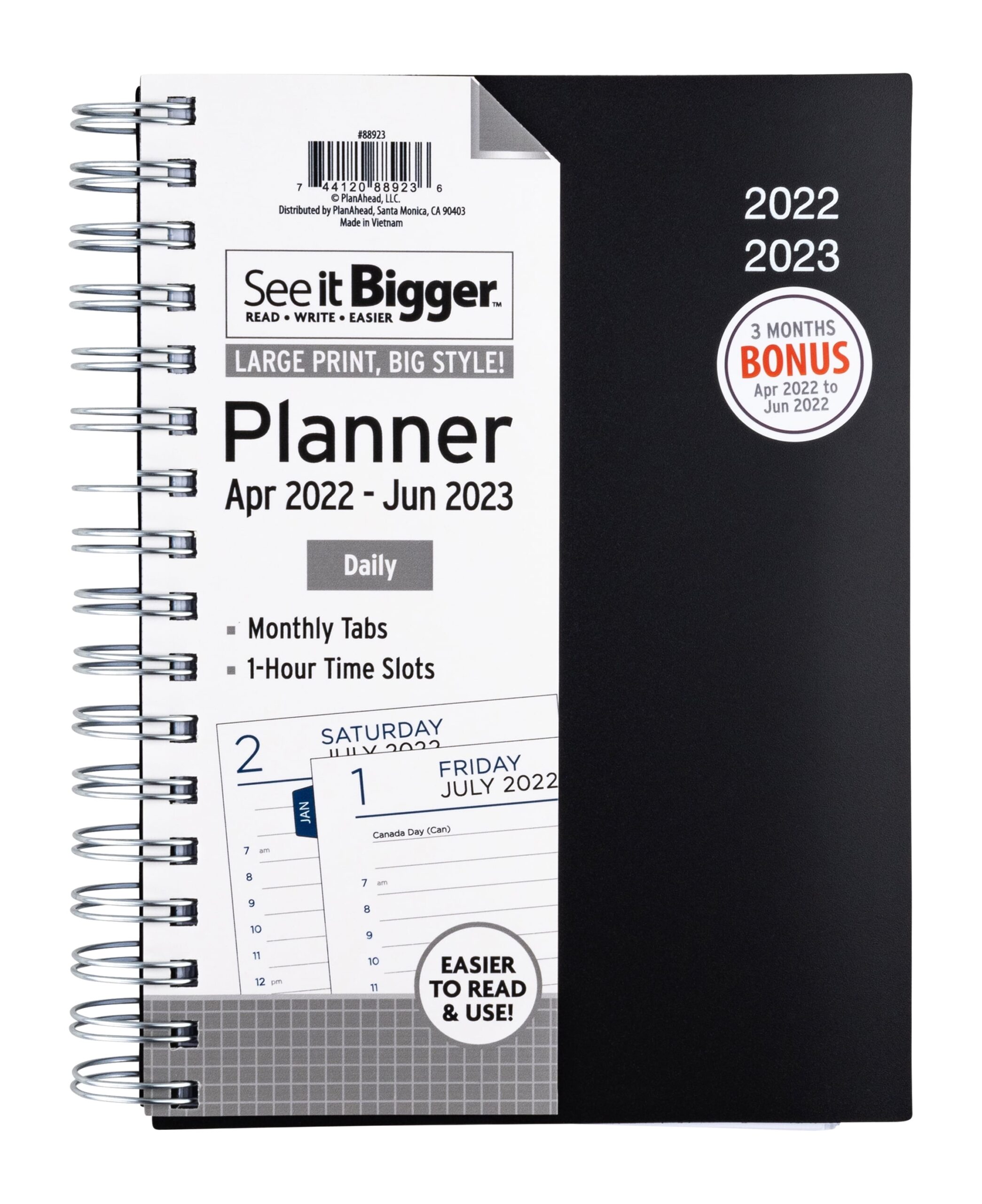 See It Bigger Daily Planner April 2022 June 2023 6 75 X 8 75 Black Walmart Business Supplies
