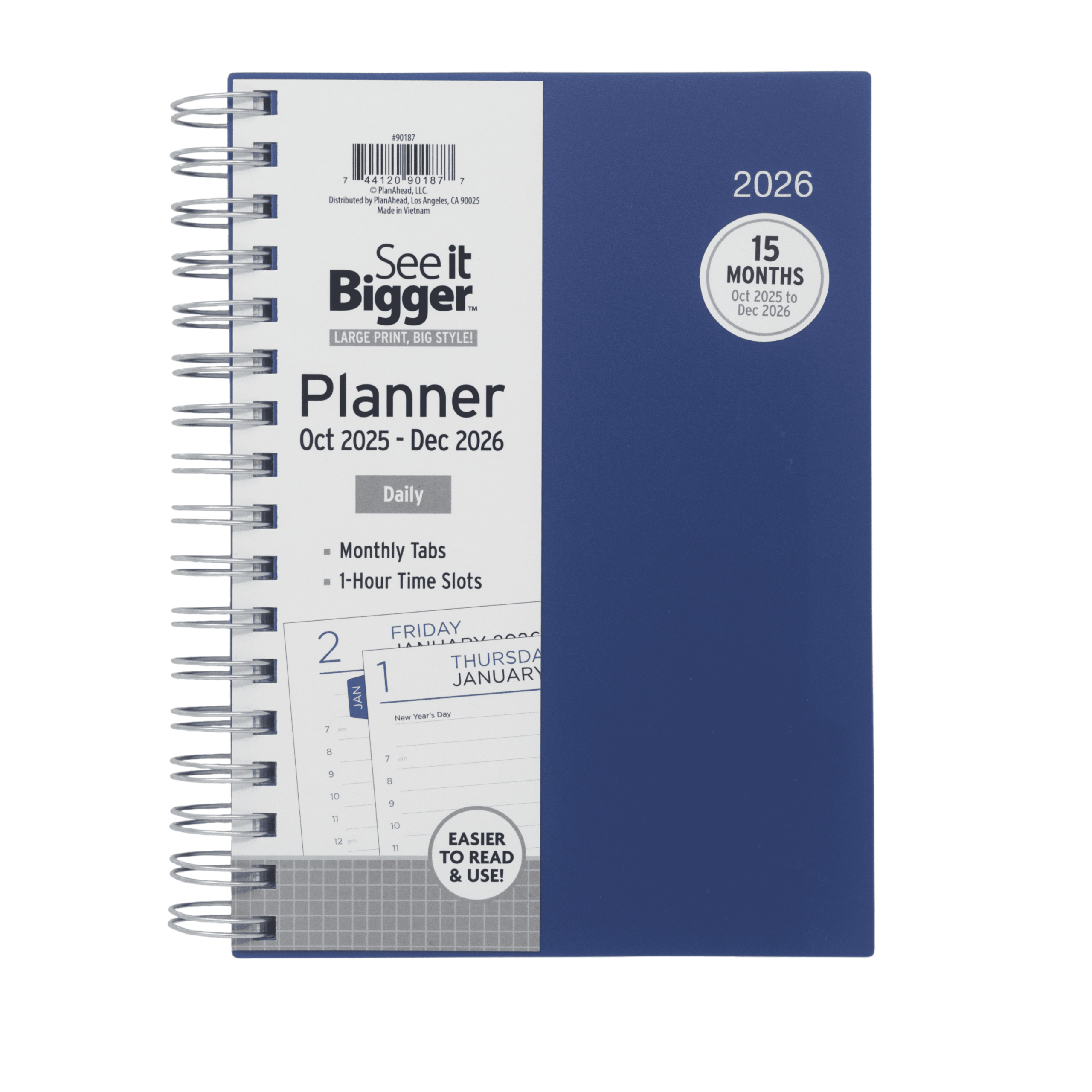 See It Bigger Daily Planner Medium 7 x9 15 Month Oct2025 Dec2026 Walmart