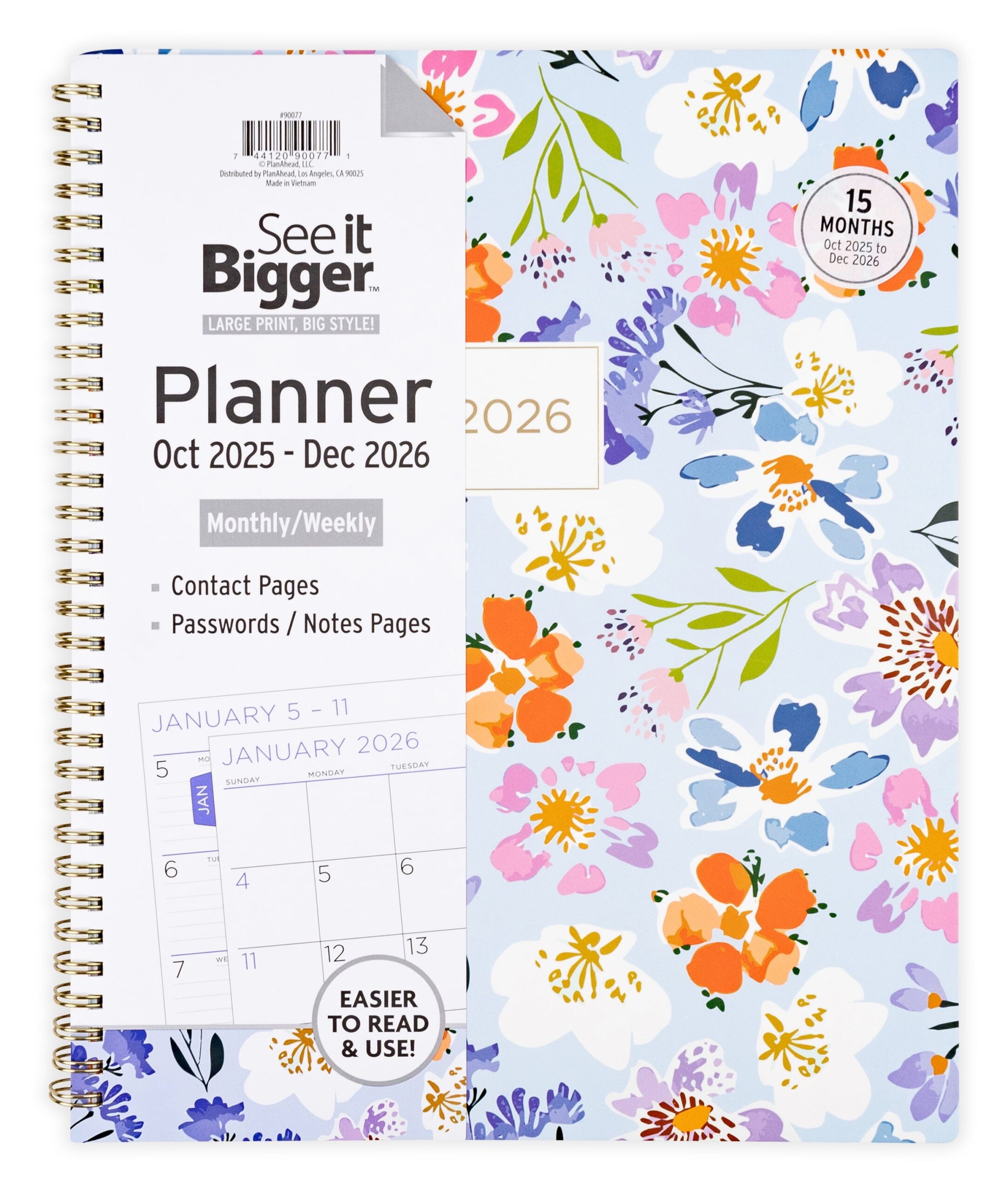 See It Bigger Monthly Weekly Planner Large 9 x 11 Oct 2025 Dec 2026 Walmart
