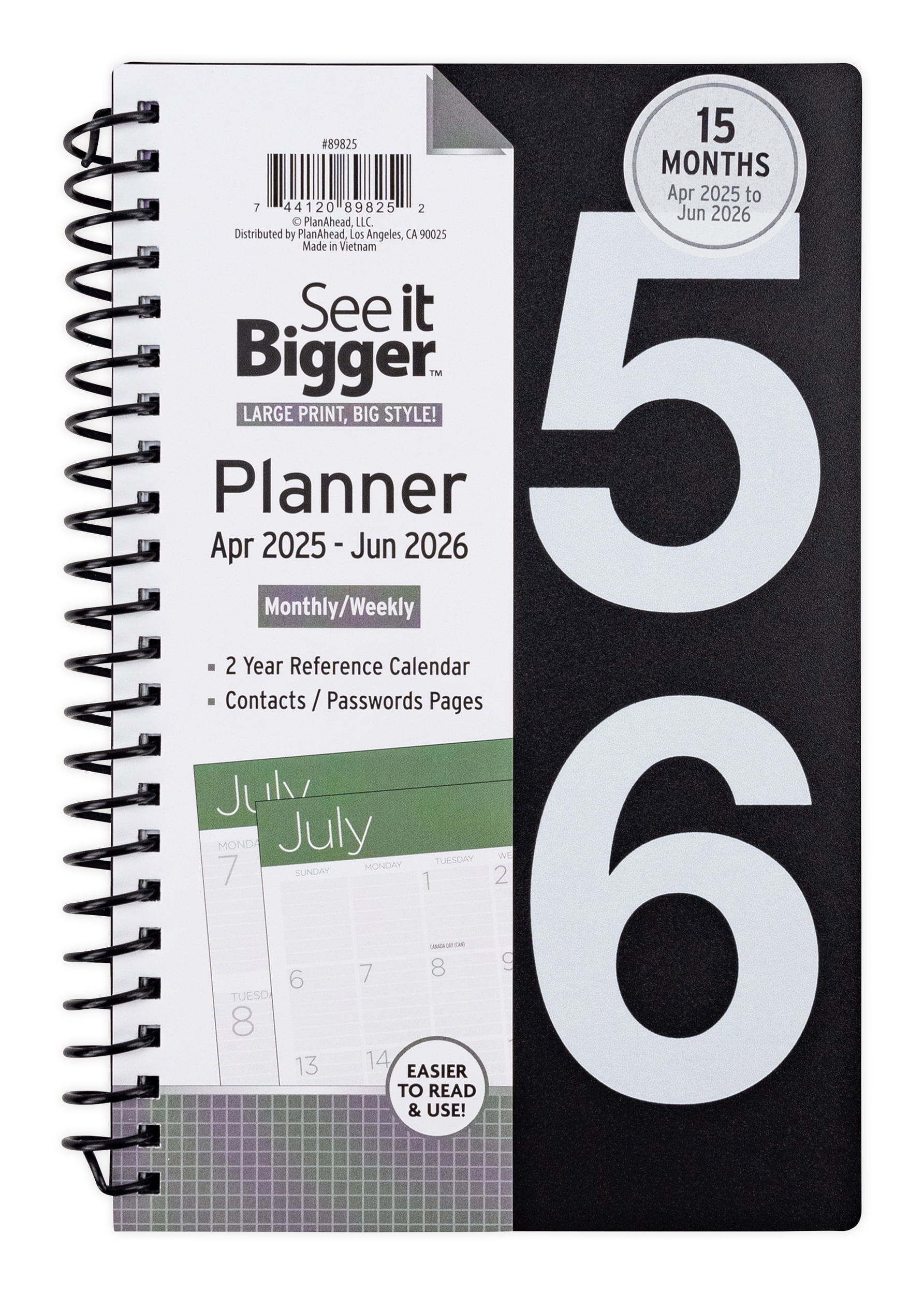 See It Bigger Monthly Weekly Planner Medium 5 5 X 8 Black 15 Month Apr 2025 Jun 2026 Walmart