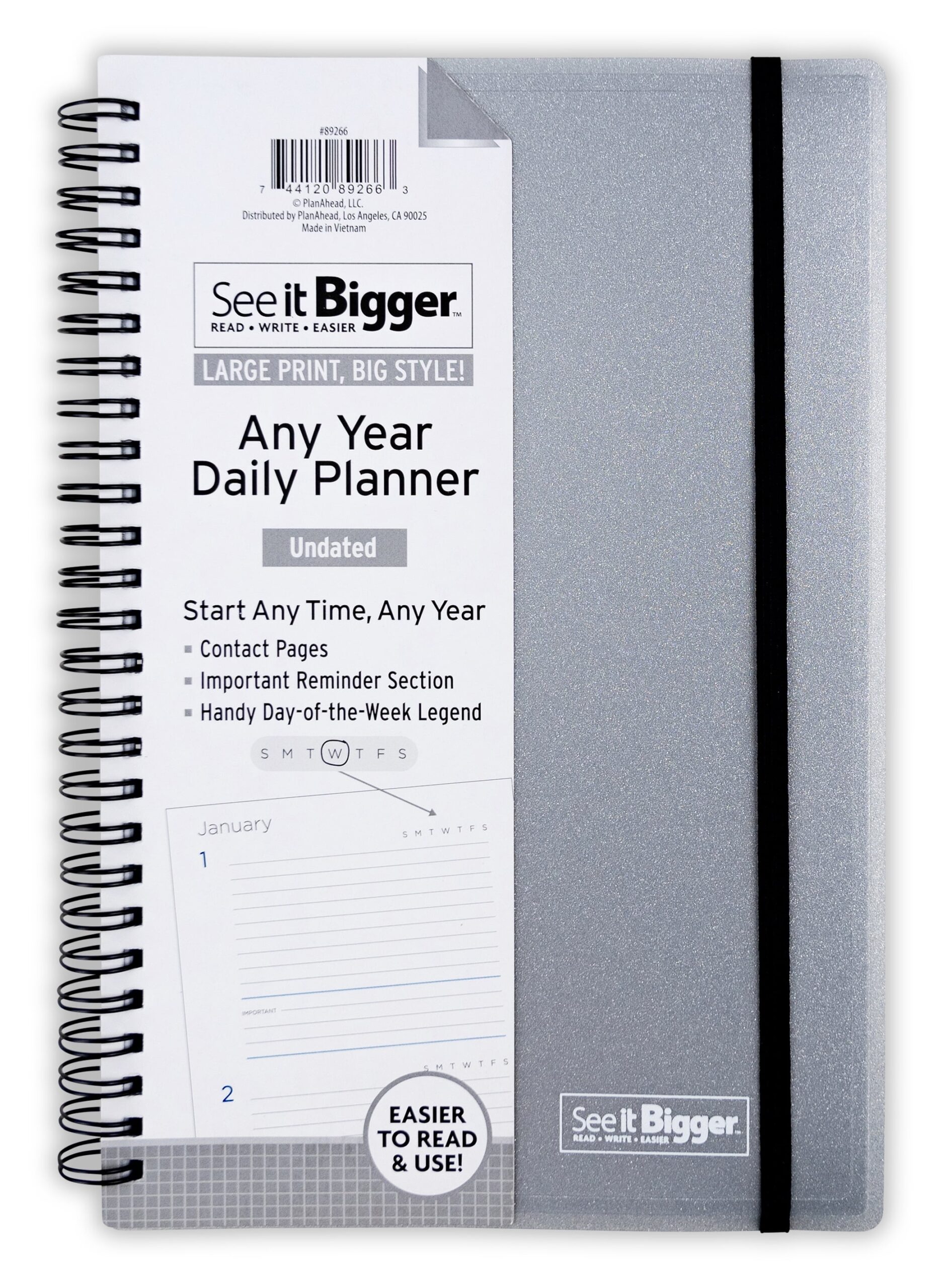 See It Bigger Undated Daily Planner 9 25 X 6 25 Gray Walmart Business Supplies