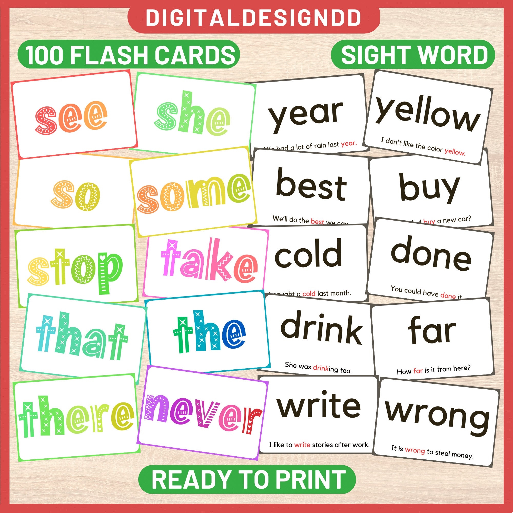 Sight Word Flash Cards Montessori Preschool Printable PDF Etsy