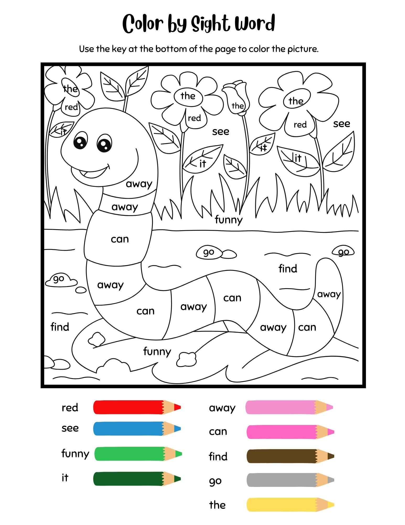 Sight Words Coloring Pages Preschool Kindergarten Activity PDF Pattern Etsy