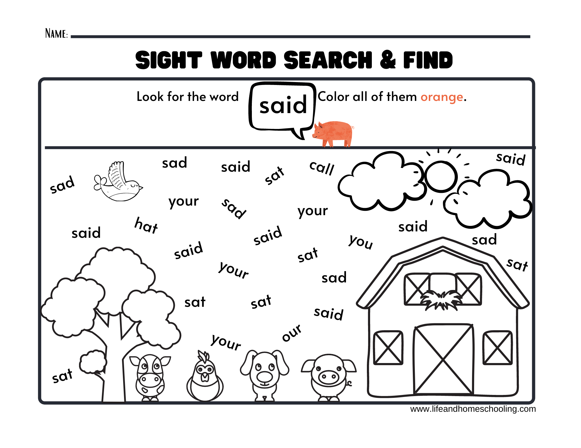 sight words worksheet kindergarten