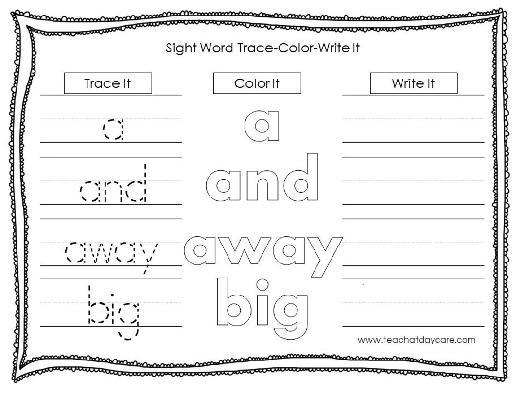 Sight Words Worksheet Trace Color Write Pre k Activity printable Etsy Finland