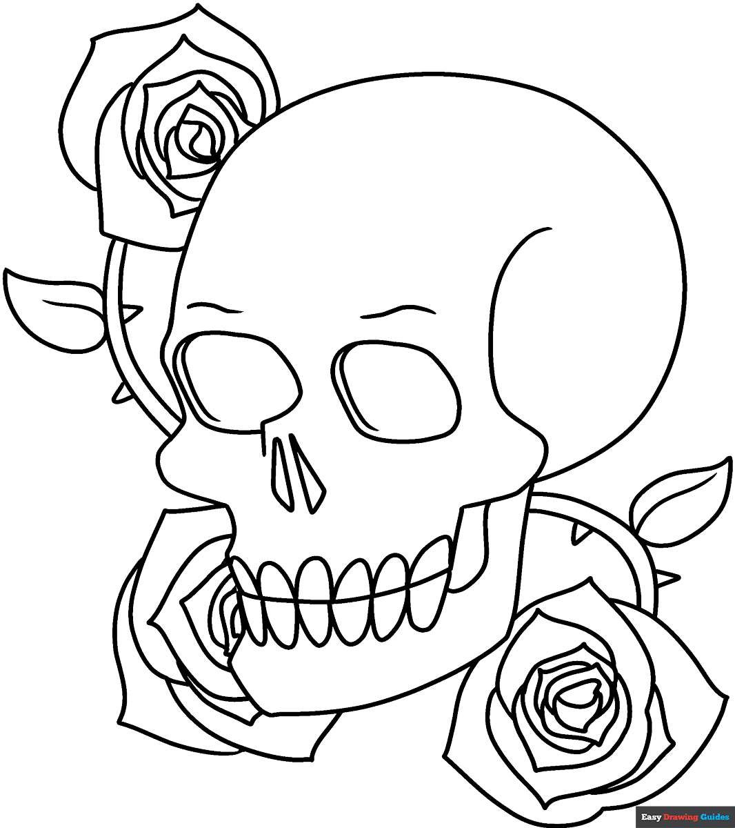 skull with roses coloring pages