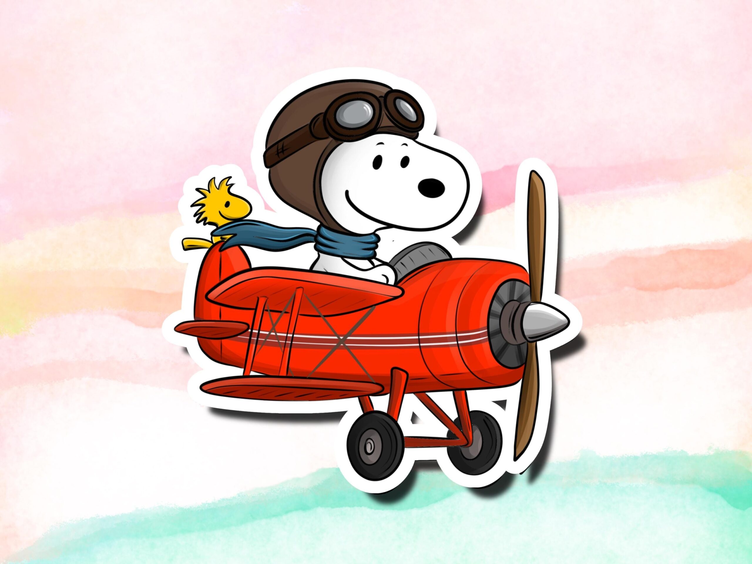 Snoopy Pilot Sticker Peanuts Red Baron Plane Aviation Flying Art Etsy