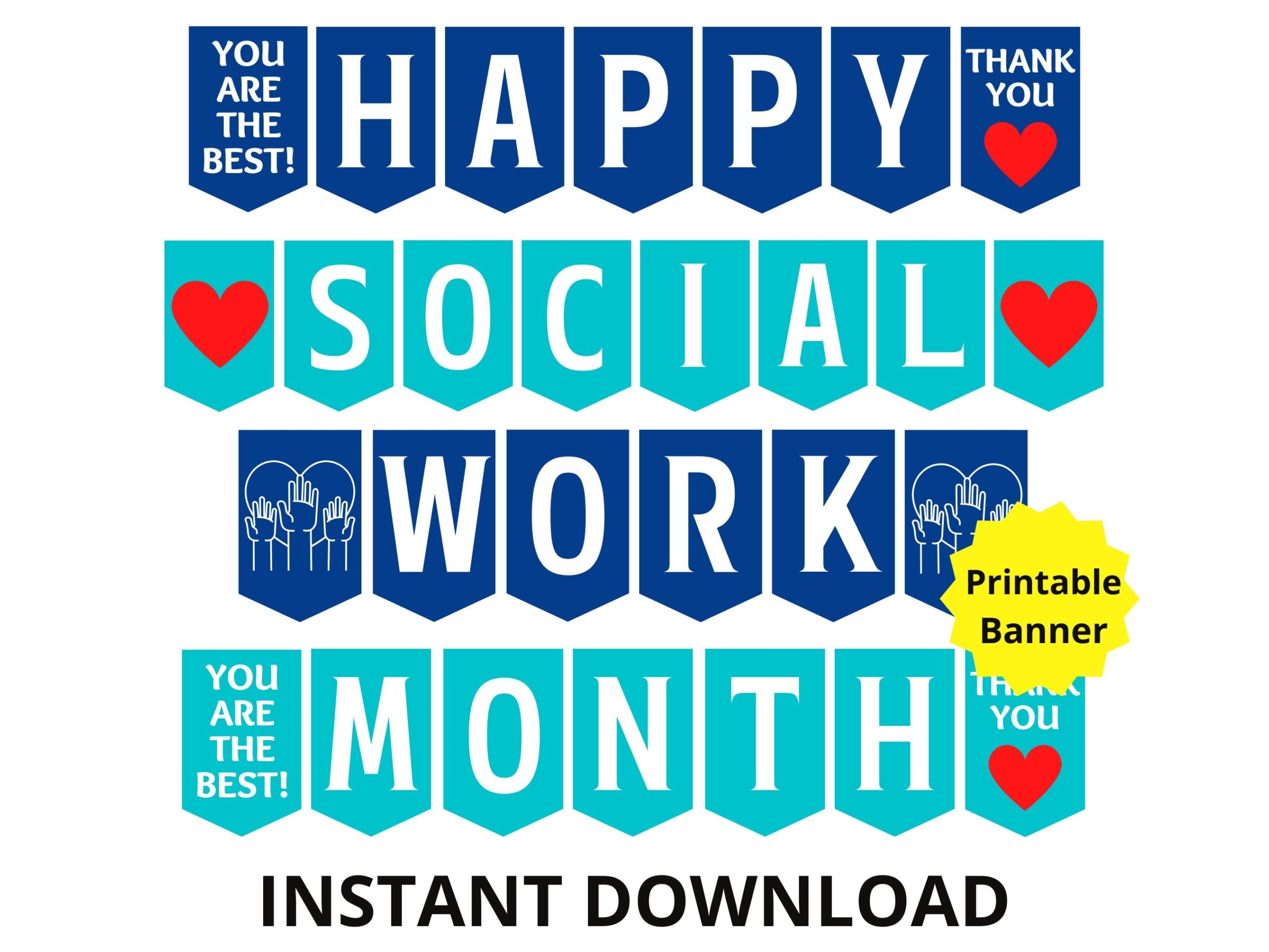 Social Work Month Printable Banner Happy Social Work Month Sign Social Worker Month Social Work Appreciation Social Worker Gift Etsy