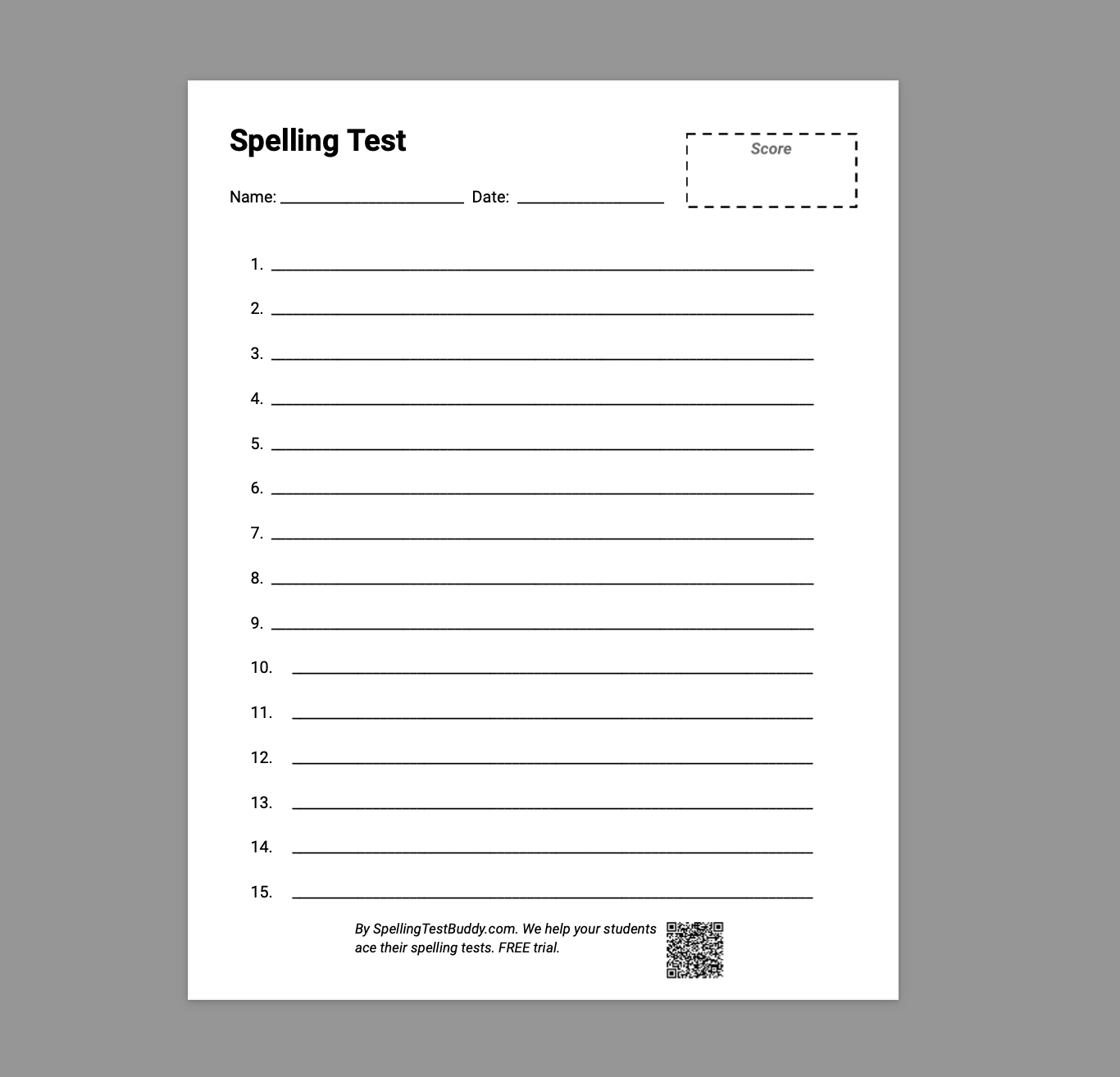Spelling Test Papers For Teachers And Parents Spelling Test Buddy