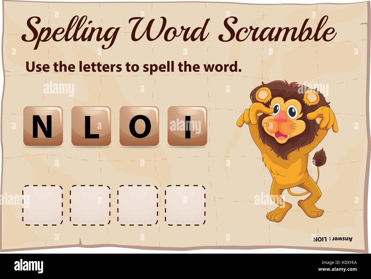 Spelling Word Scramble Game With Word Lion Illustration Stock Vector Image Art Alamy