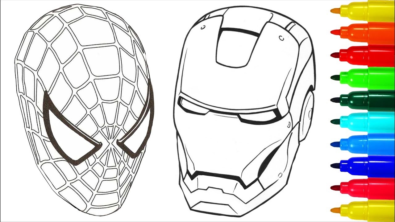 Spiderman Iron Man Coloring Pages Colouring Pages For Kids With Colored Markers YouTube