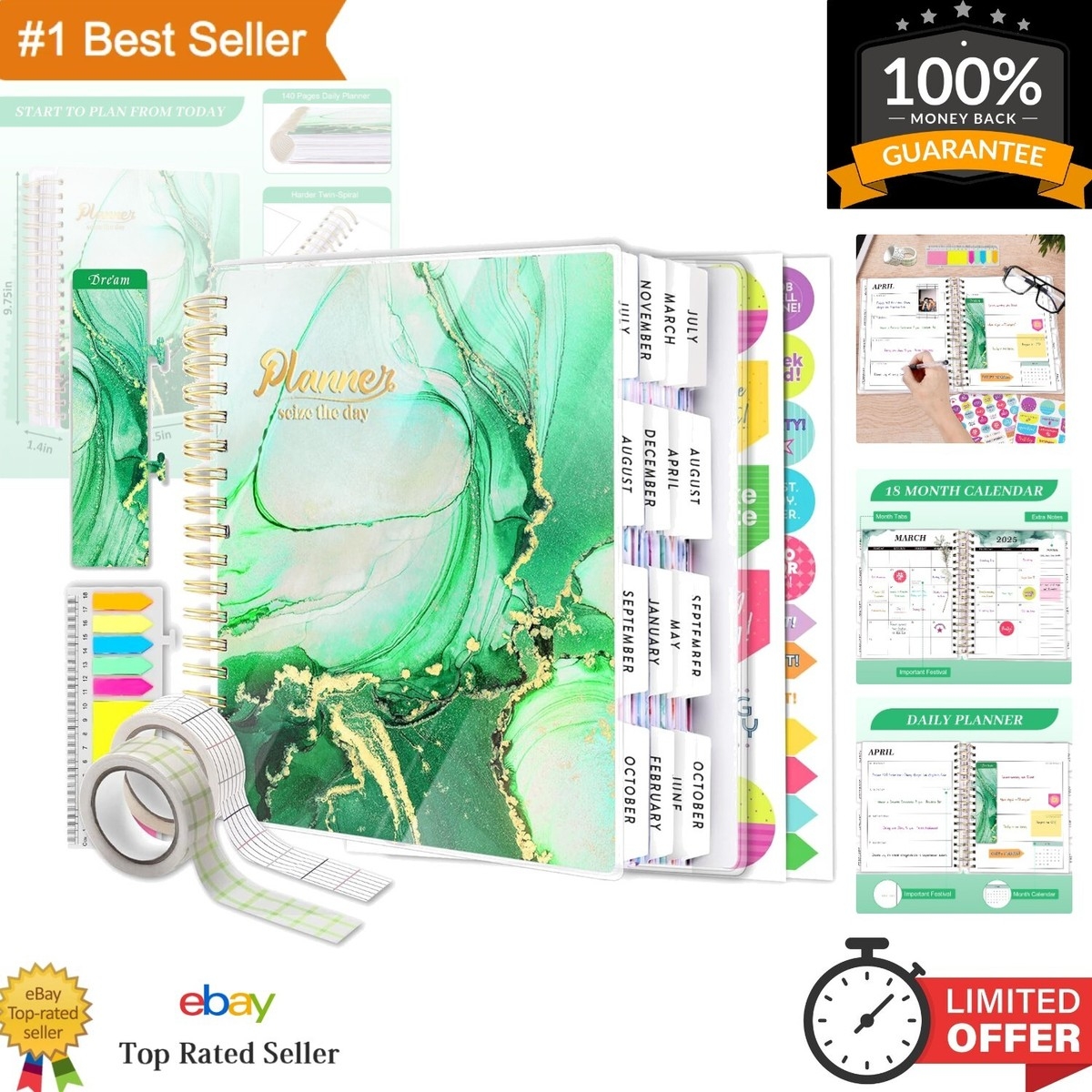 Spiral Bound 18 Month Daily Planner 2024 2025 Includes Bookmarks Stickers EBay