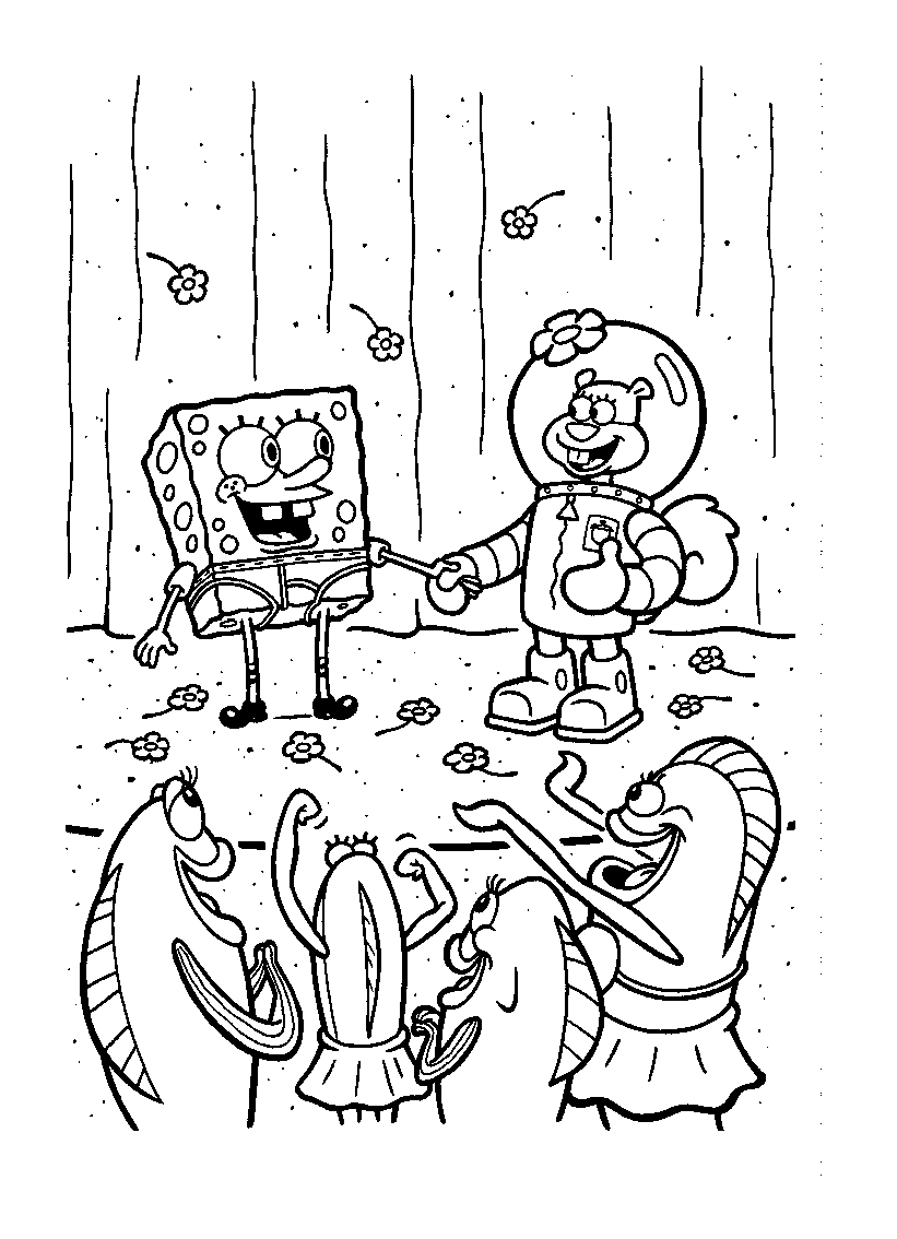 SpongeBob And Sandy Cheeks Coloring Page Free Printable