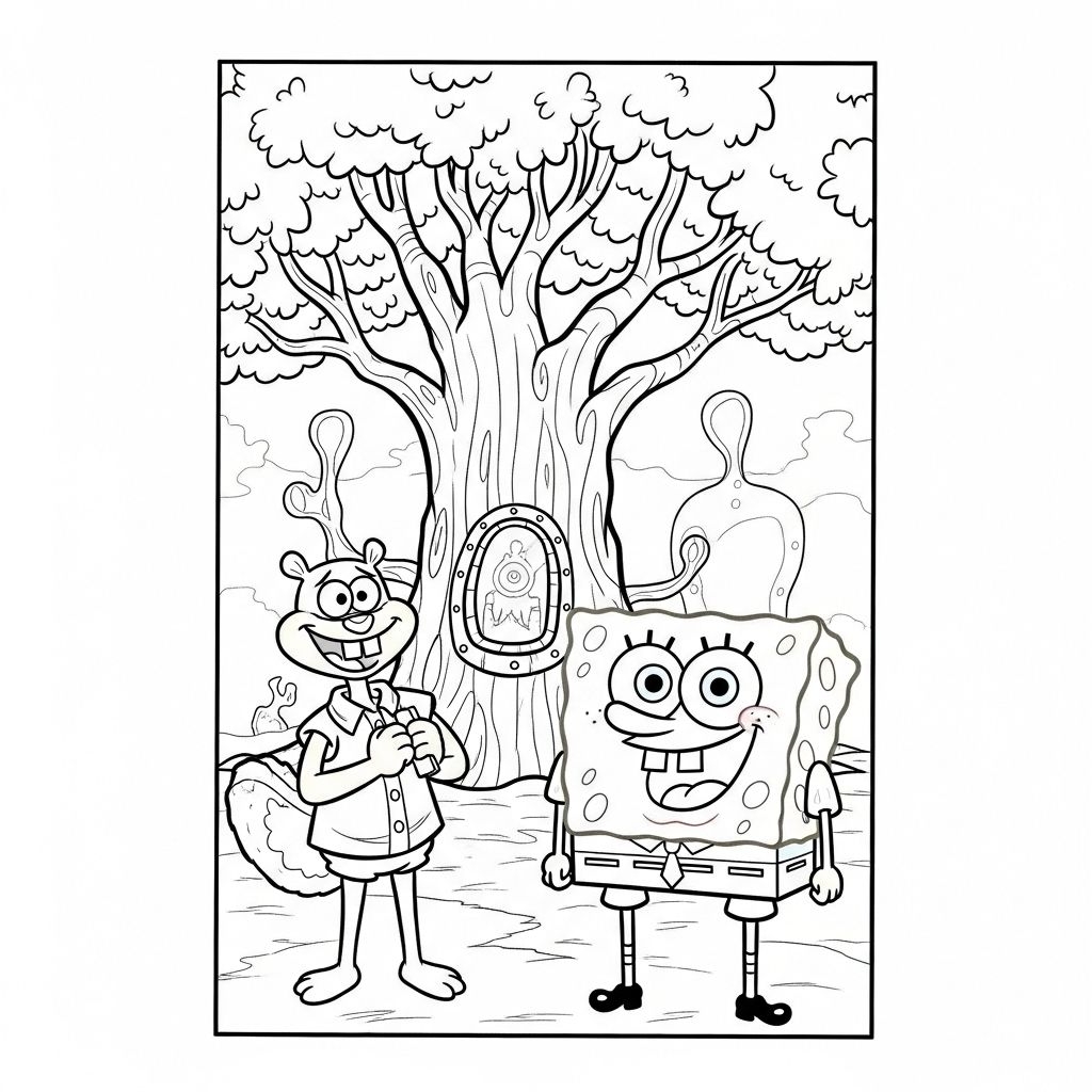 SpongeBob And Sandy Coloring Page