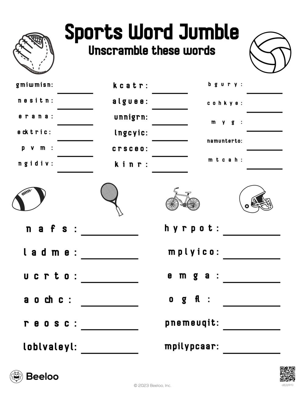 Sports Word Jumble Beeloo Printable Crafts And Activities For Kids