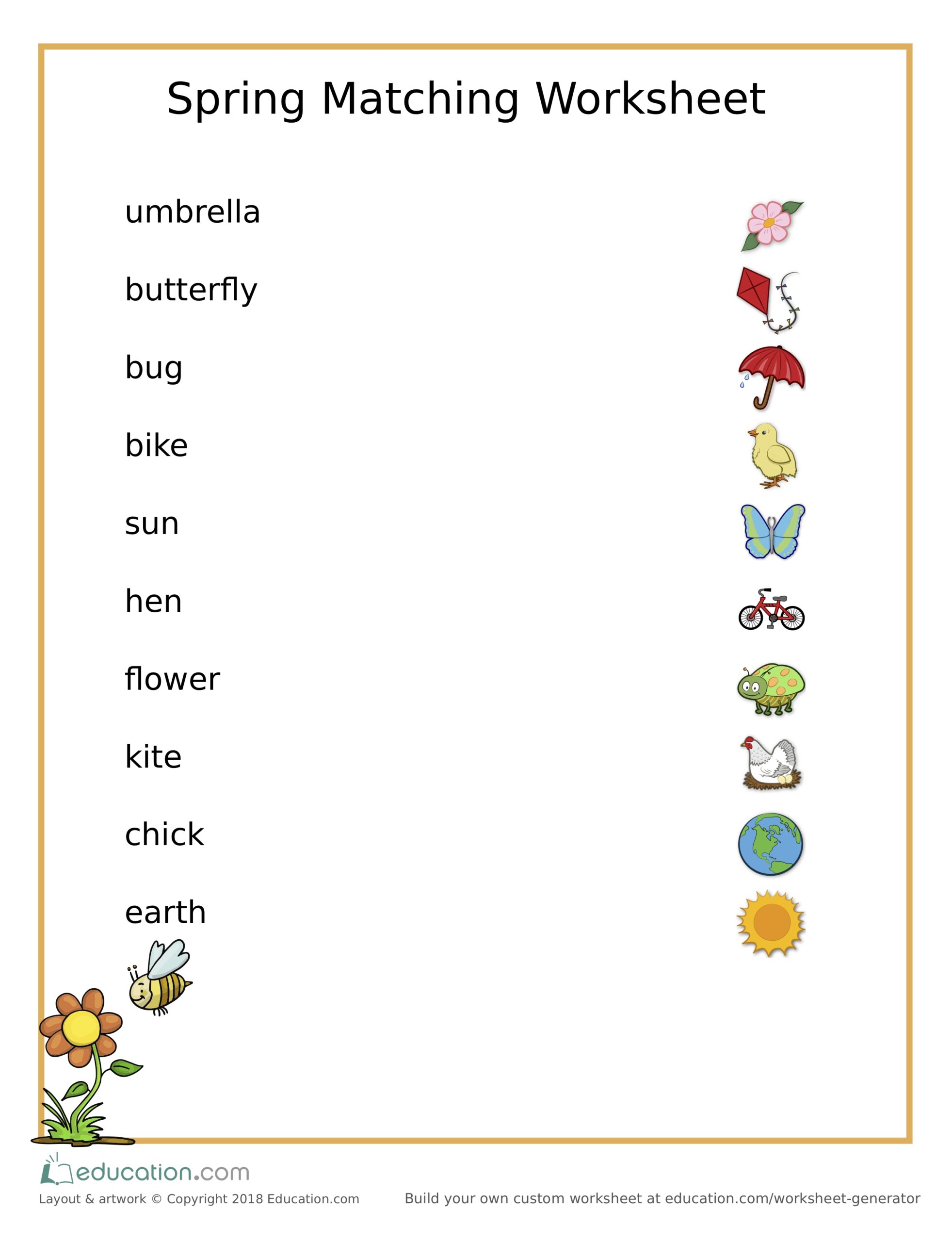 Spring Word Matching Worksheet From Education