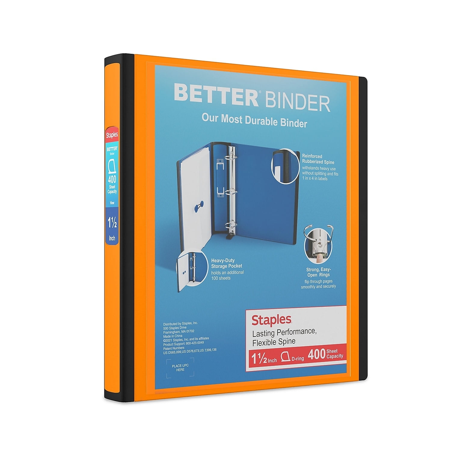 STAPLES 3 Inch 3 Ring Better Binder Orange 2 Pack Archival Safe Pockets Walmart