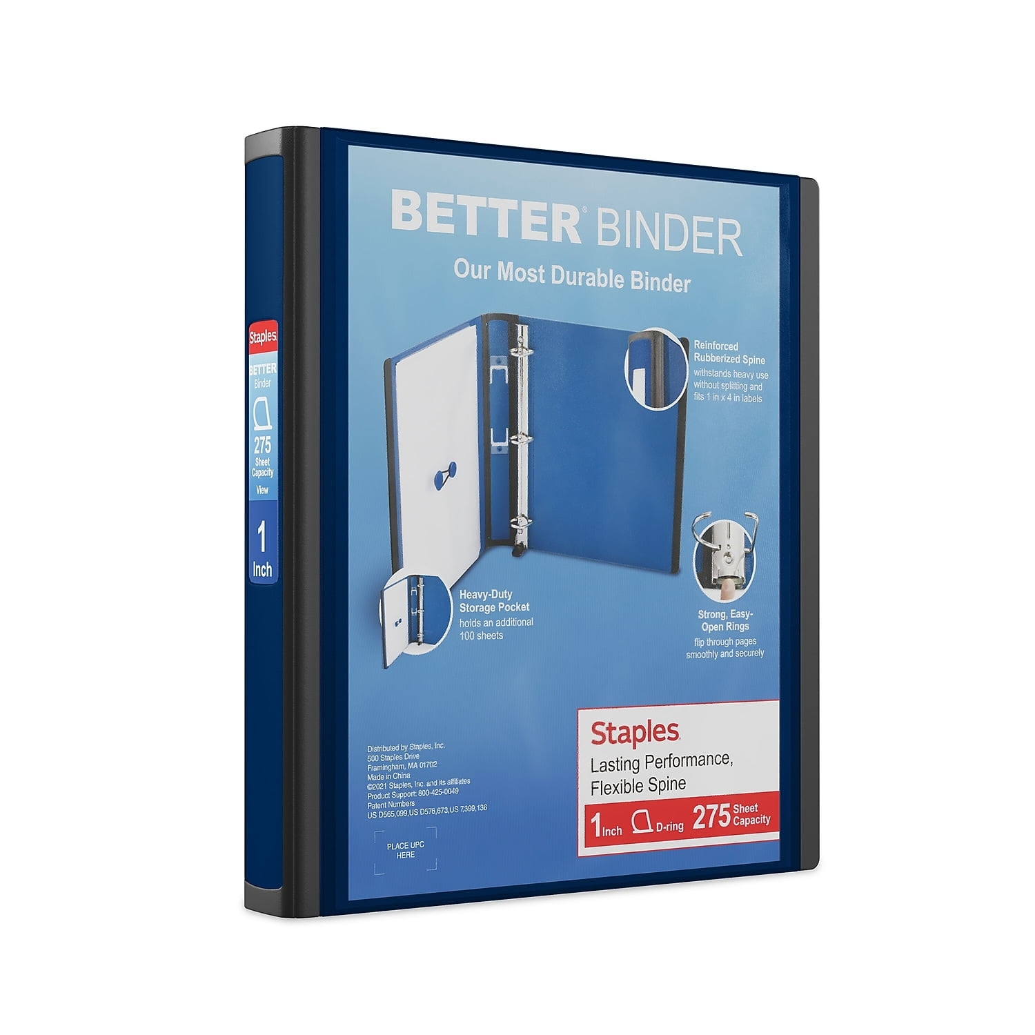 Staples Better Blue 3 Inch D 3 Ring Binder Durable Poly Cover 600 Sheets Capacity 15127 CC 702875 Walmart