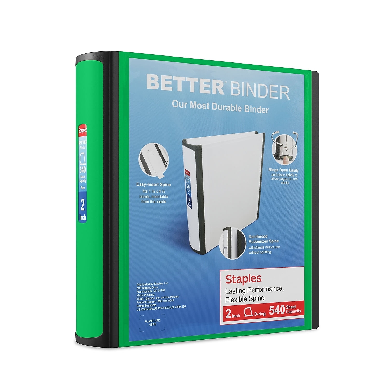 Staples Better Green 2 Inch D 3 Ring View Binder For 540 Sheets With Durable Cover And Extra Storage 19937 Walmart