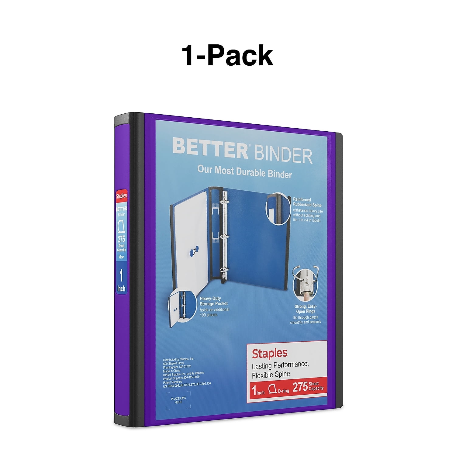 Staples Better View Binder 1 Inch D 3 Ring Durable Polypropylene Cover Nonstick Surface Red Walmart